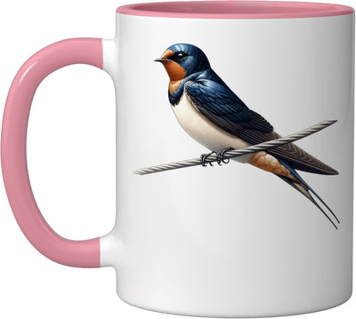 Taza Cerámica Bird Series Barn Swallow Rosa/Blanco