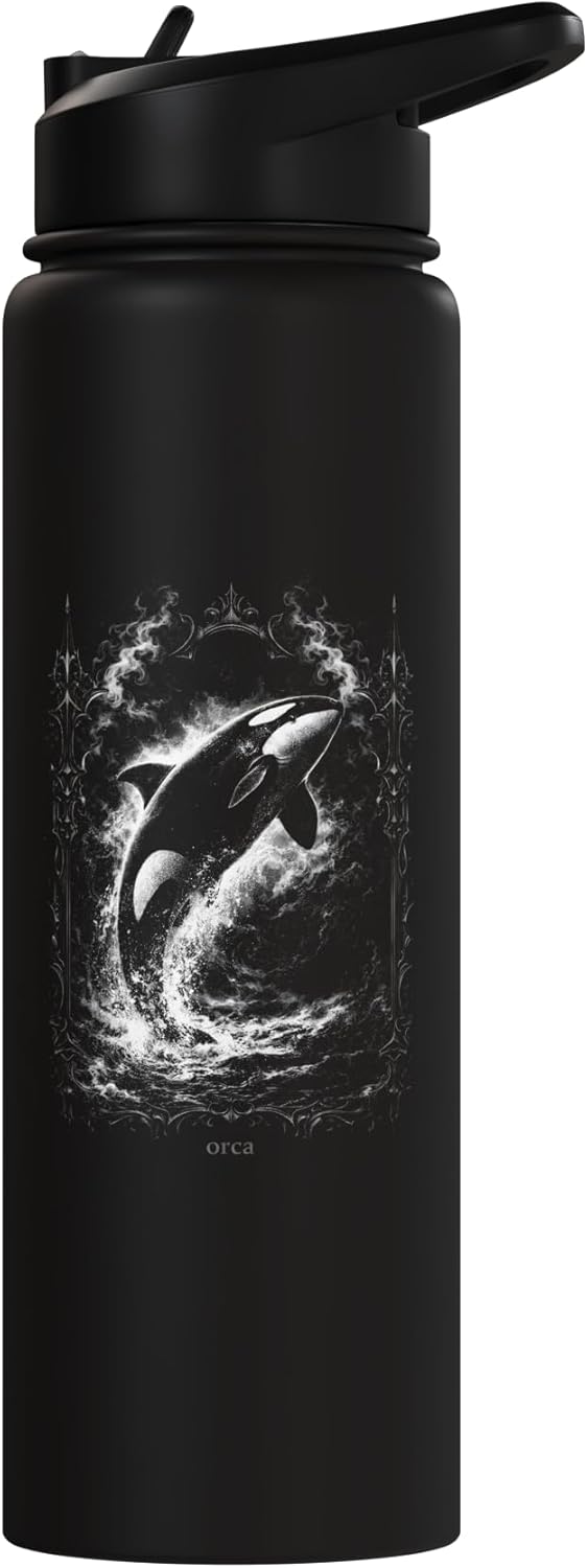 Botella agua acero inox aislada con dibujo ballena