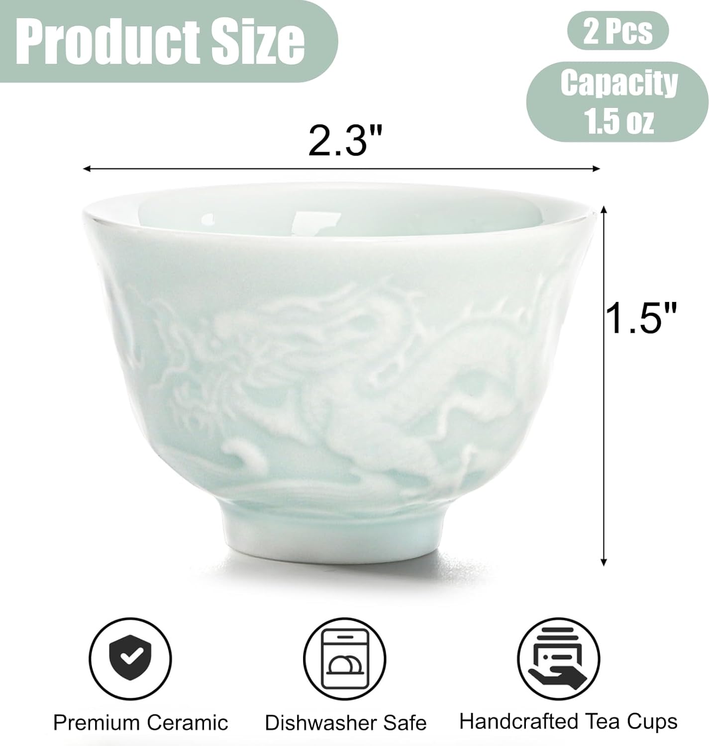 2 tazas de té de cerámica china hecha a mano sin mango para ceremonia kungfu