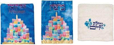 Set 5 Pzas para Pascua Platos Melamina Tela Matzah Bolsa Afikomen