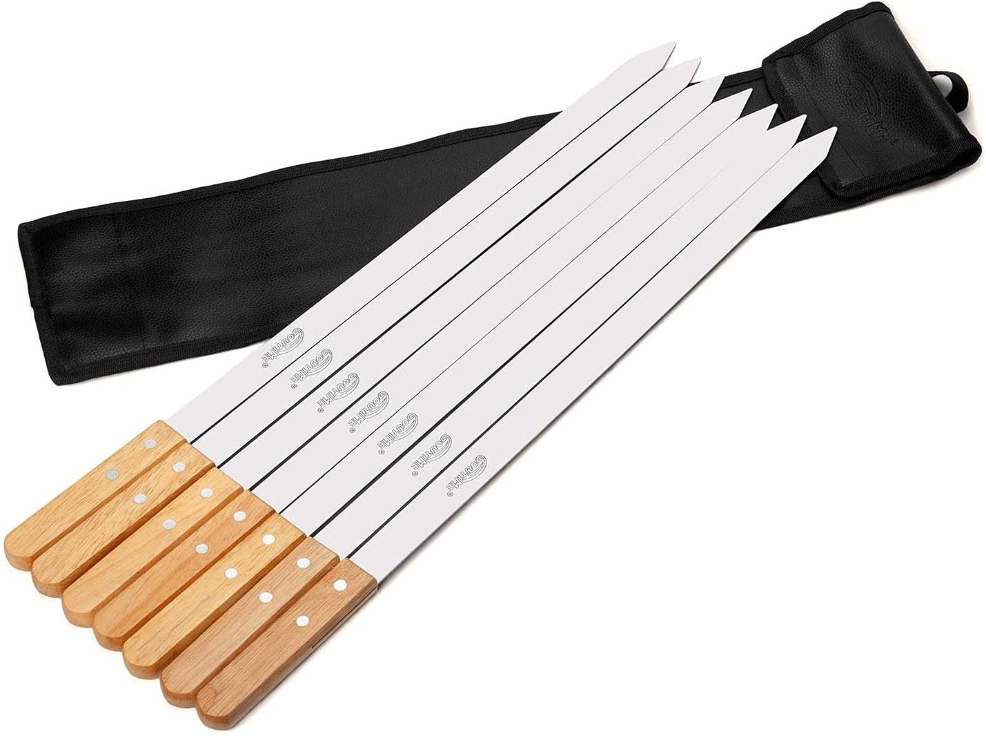 Brochetas acero inox 23pulg mango madera para kebab