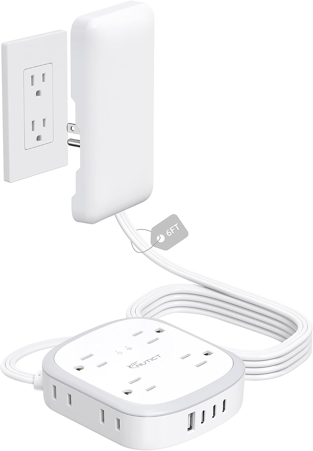 Cable extensión enchufe plano 6 pies 8 salidas USB C y USB 13A