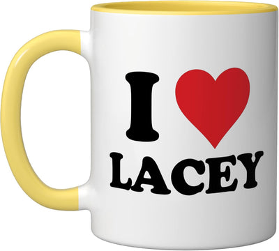 Taza cerámica personalizada amarillo/blanco I Heart Lacey