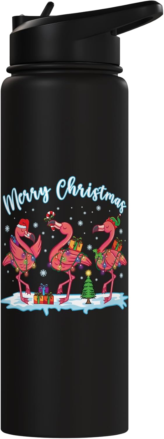 Botella de agua aislada de acero inoxidable con sombrero de navidad