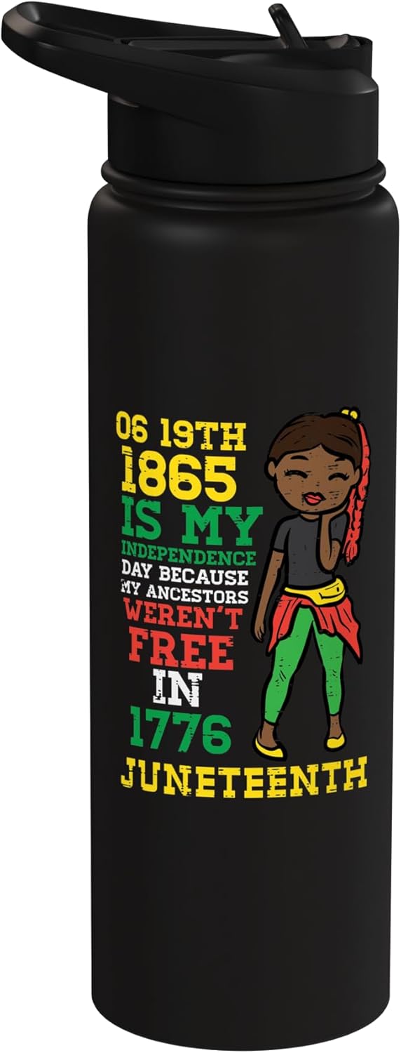Botella agua acero inox aislada para niñas Afroamericanas