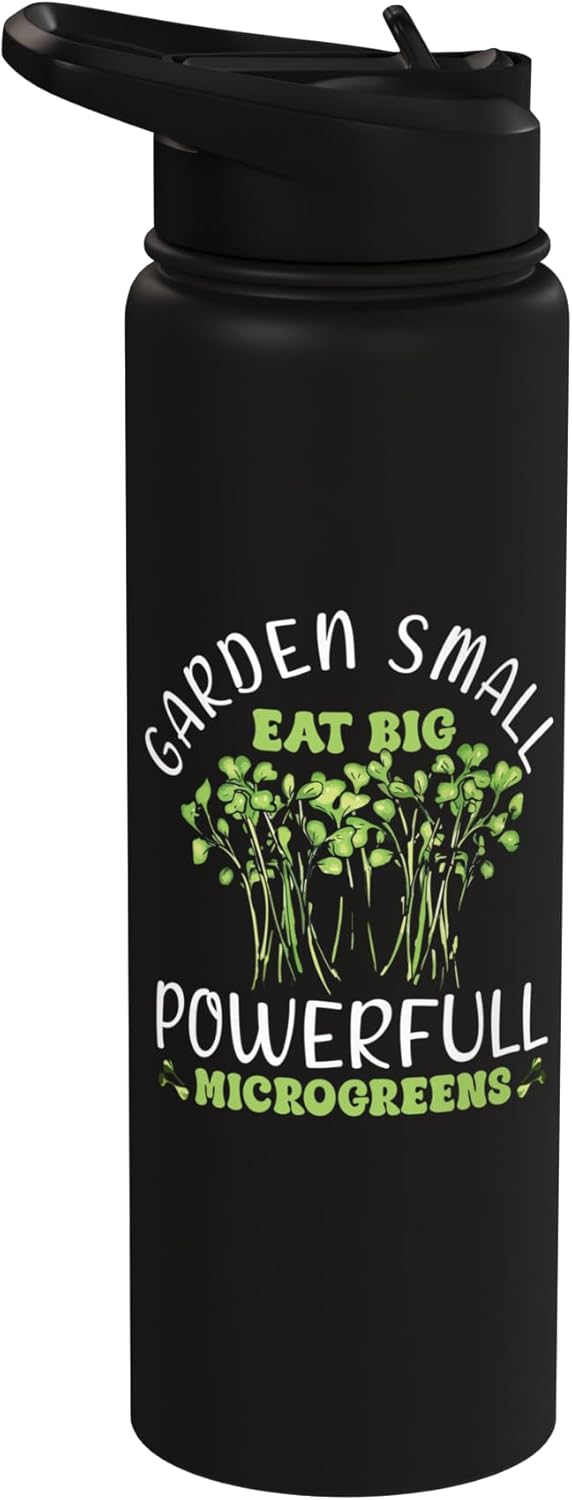 Botella de agua aislada acero inoxidable microgreens