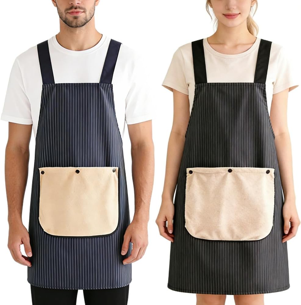 Delantal con toalla adjunta bolsillos 2 piezas negro azul marino unisex