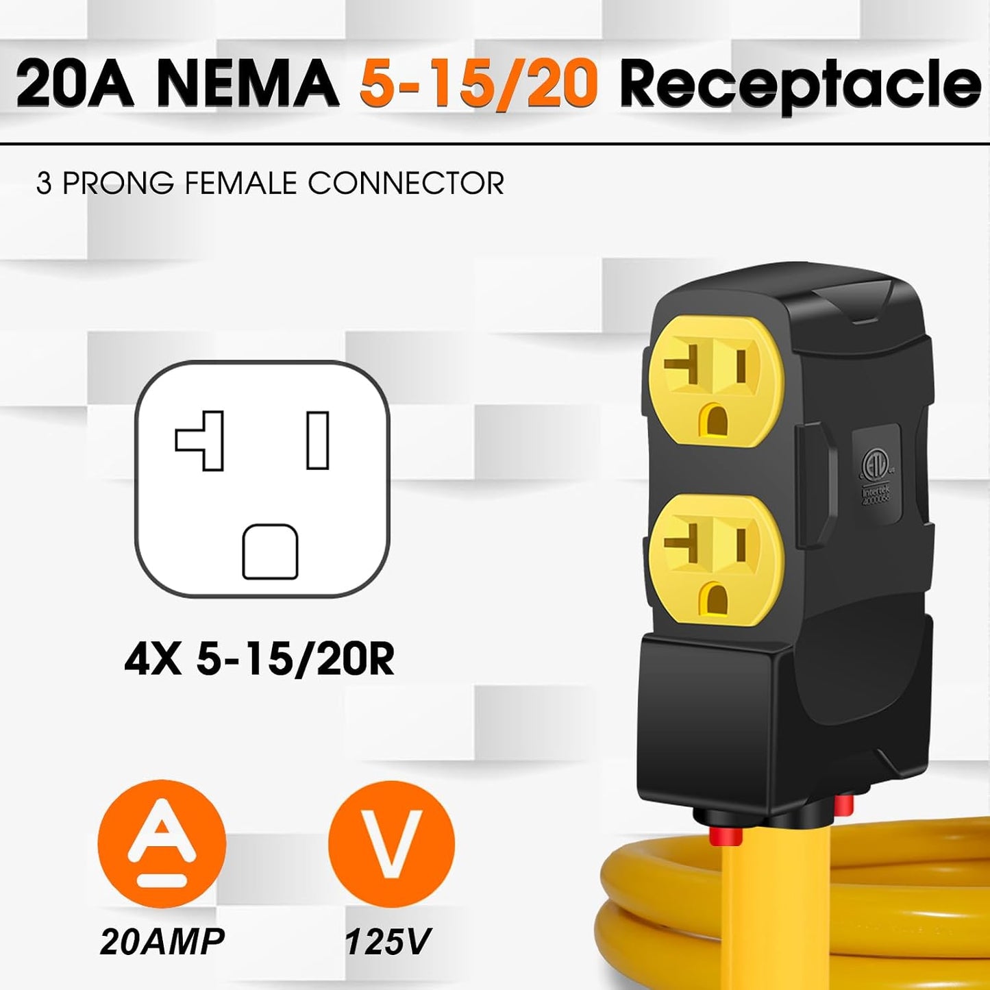 Adaptador 30A a 20A NEMA 14-30P a 5-20R con disyuntor