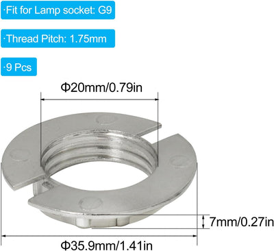 9 Anillos Enchufe Luz G9 Aleación 3/4pulg Plateado