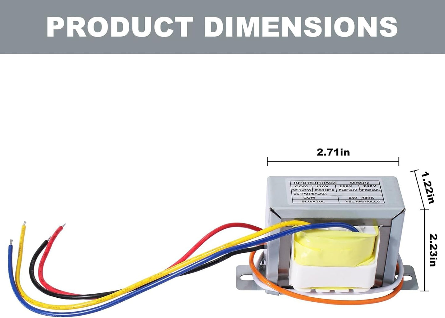 Transformador 24V 40VA primario 120-240V secundario con soporte