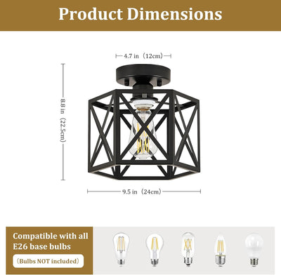 Lámpara techo industrial negra hexagonal 9.5pulg