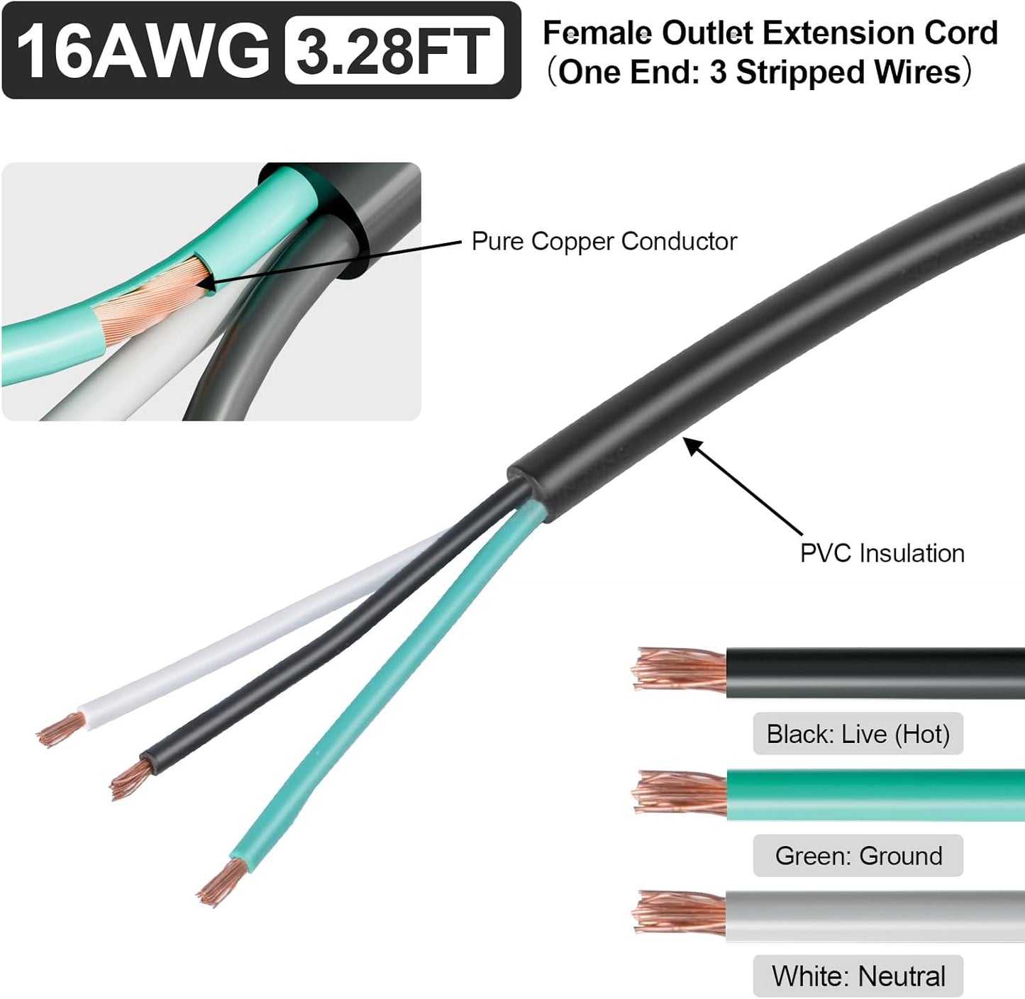 Cable extensión enchufe hembra 120-220V