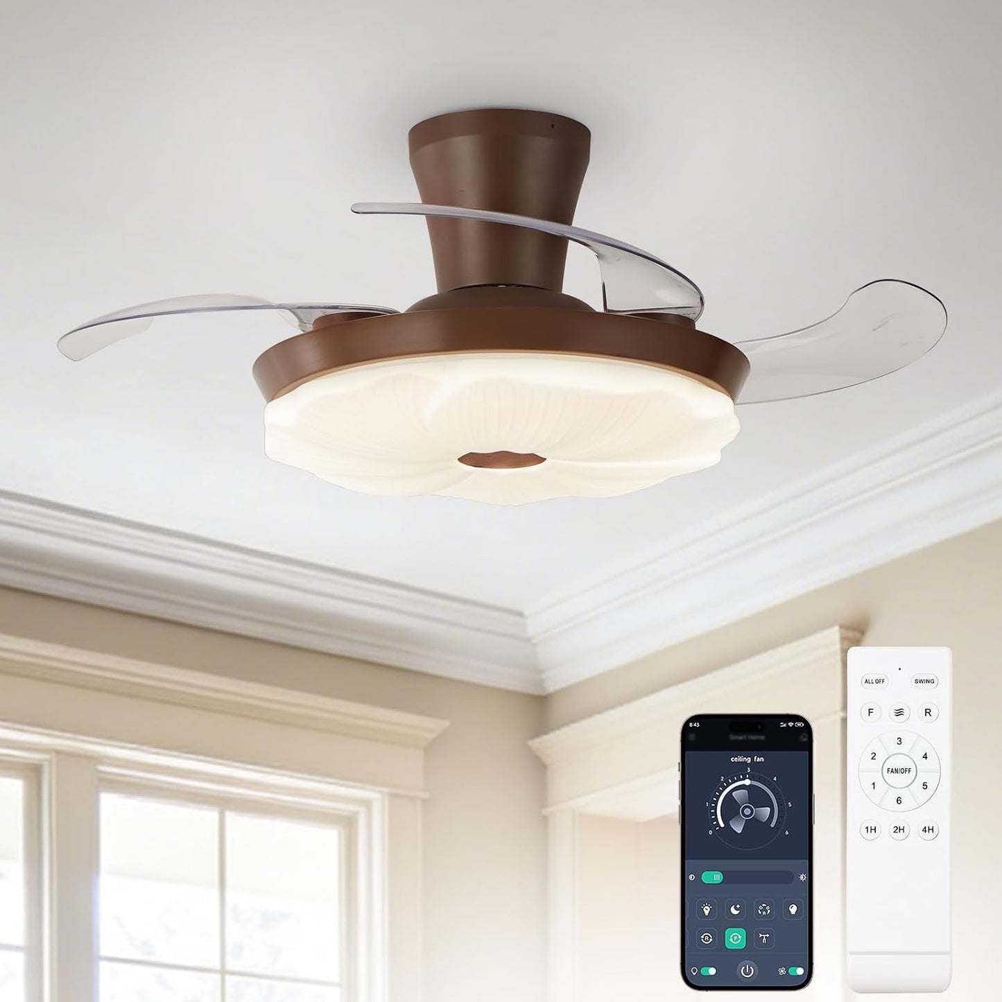 Ventilador techo retráctil nogal 42pulg luz LED control remoto