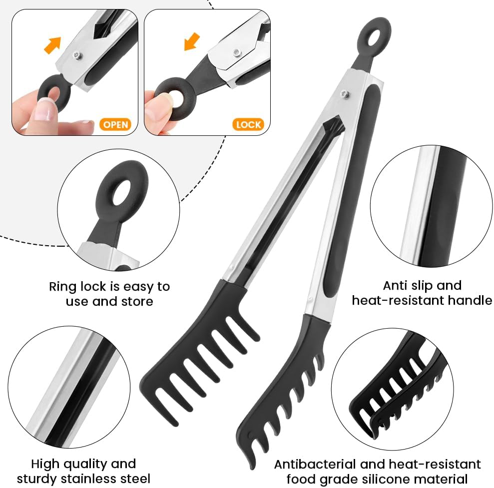 Cuchara silicona espagueti pinza pasta medidor mango acero inox