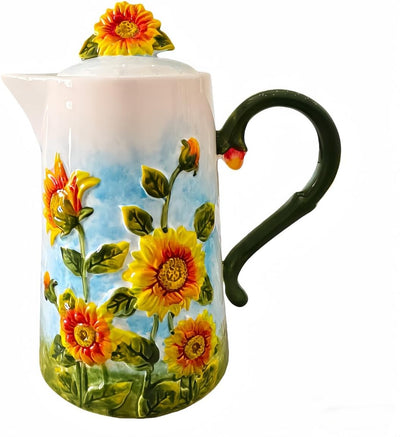 Tetera Cerámica Té 1 Litro Lavavajillas Pintada a Mano Girasol