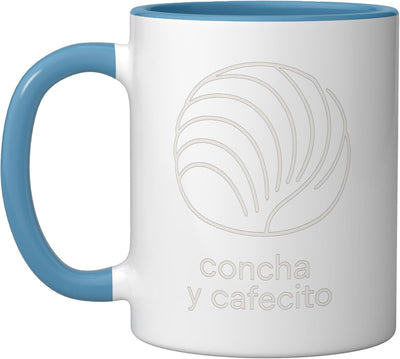 Taza Cerámica Concha y Cafecito Azul Blanco