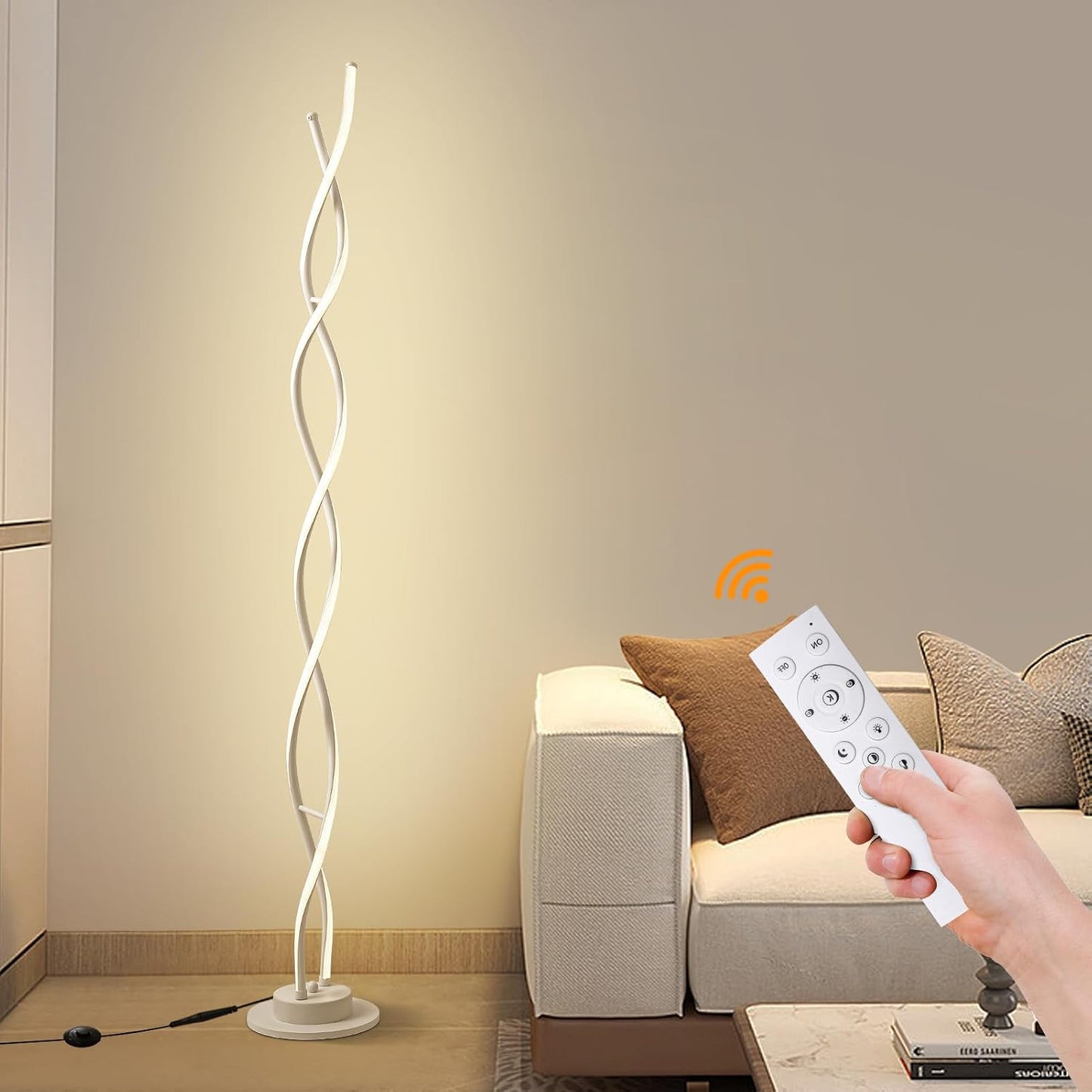 Lámpara pie LED moderna regulable 55pulg blanca sala dormitorio