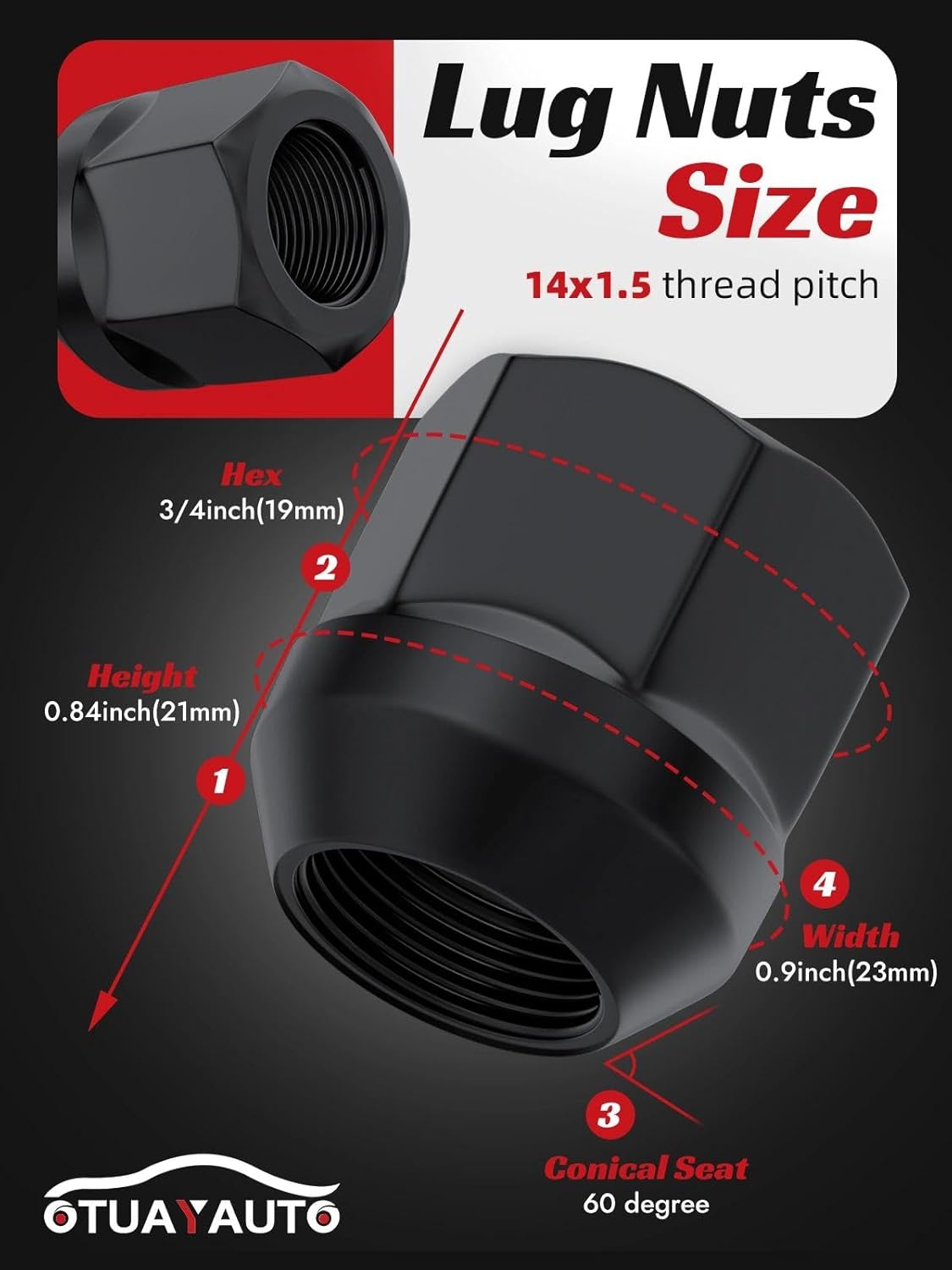 Tuercas llanta M14x1.5 cono hexagonal 24 Pzas para Chevy