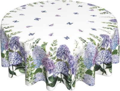 Manteles redondos de primavera 70 pulgadas con diseño de mariposas y hortensias azules