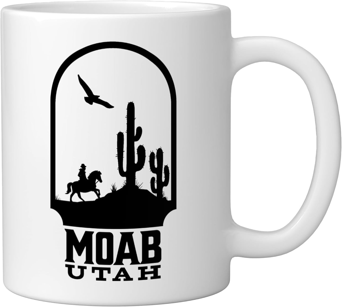 Taza cerámica Moab Utah cowboy caballo y cactus blanca
