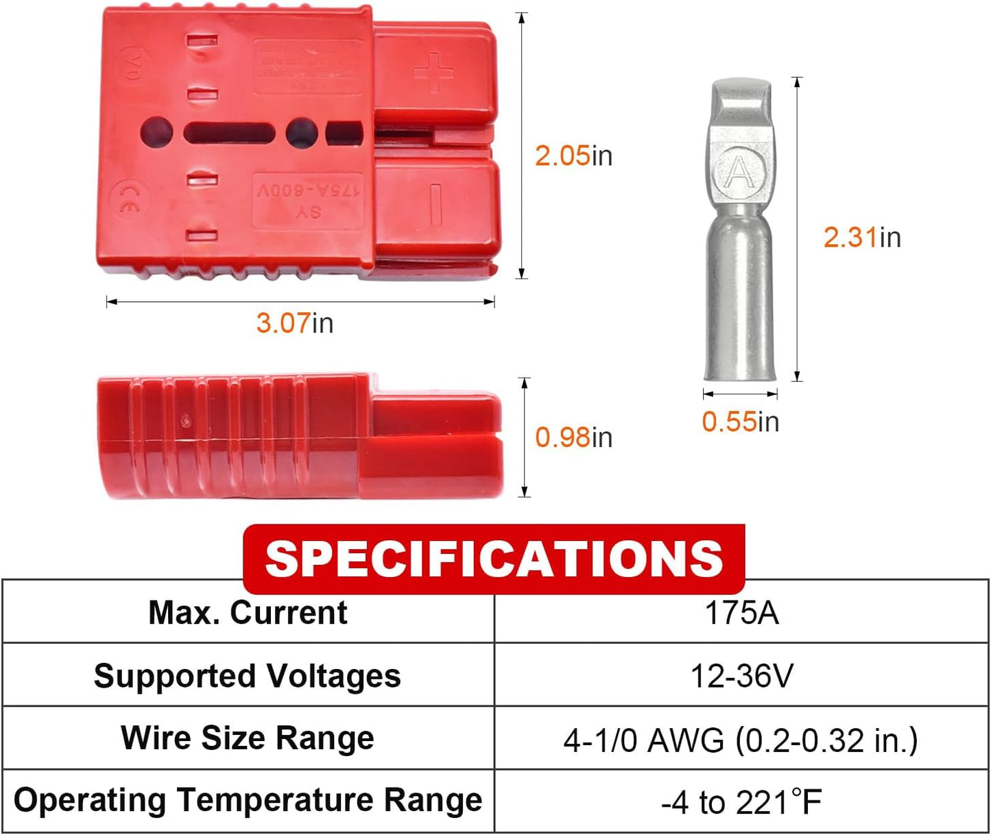 Conector rápido Anderson Plug 175A 4-1/0 AWG 12V-36V impermeable