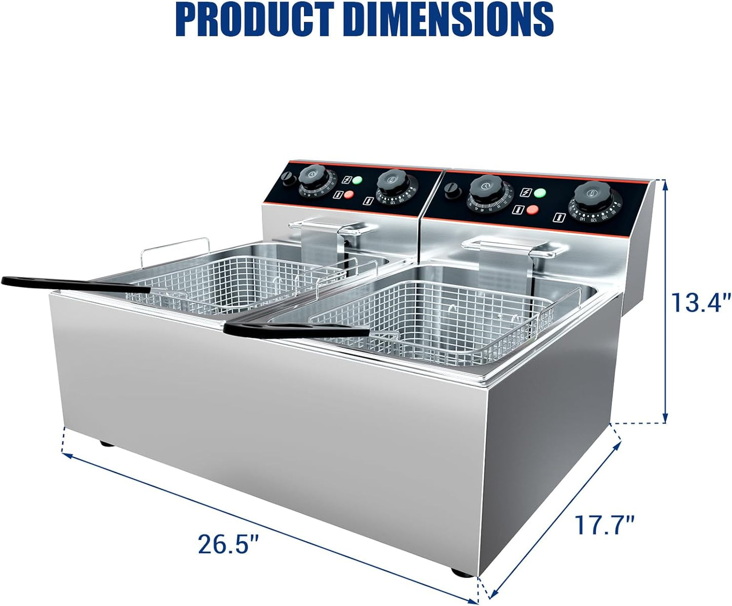 Freidora comercial de 11 litros con cestas dobles y tapa de acero inoxidable