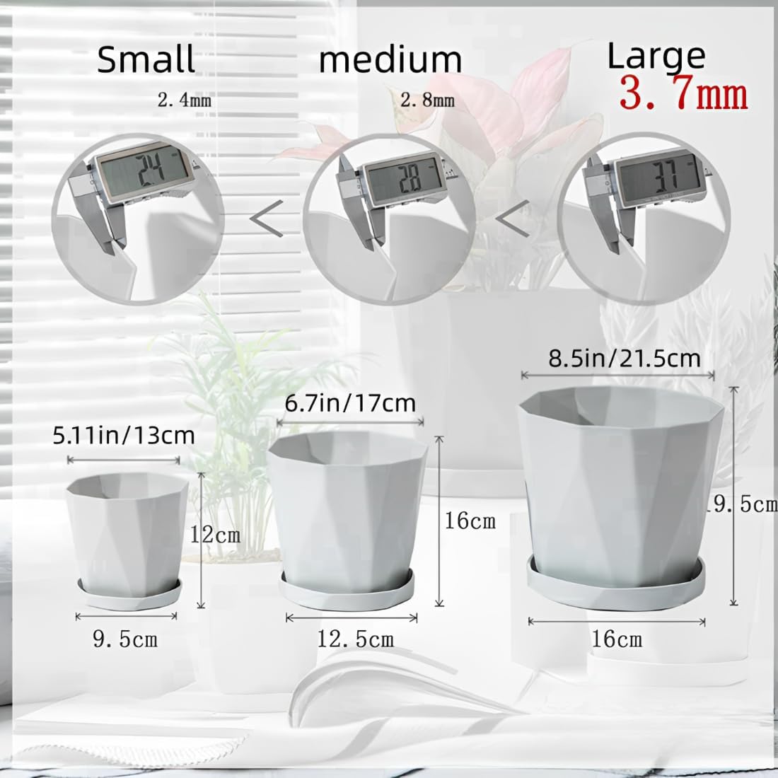 3 Pzas Macetas Plástico 5pulg Interiores Exteriores Jardín