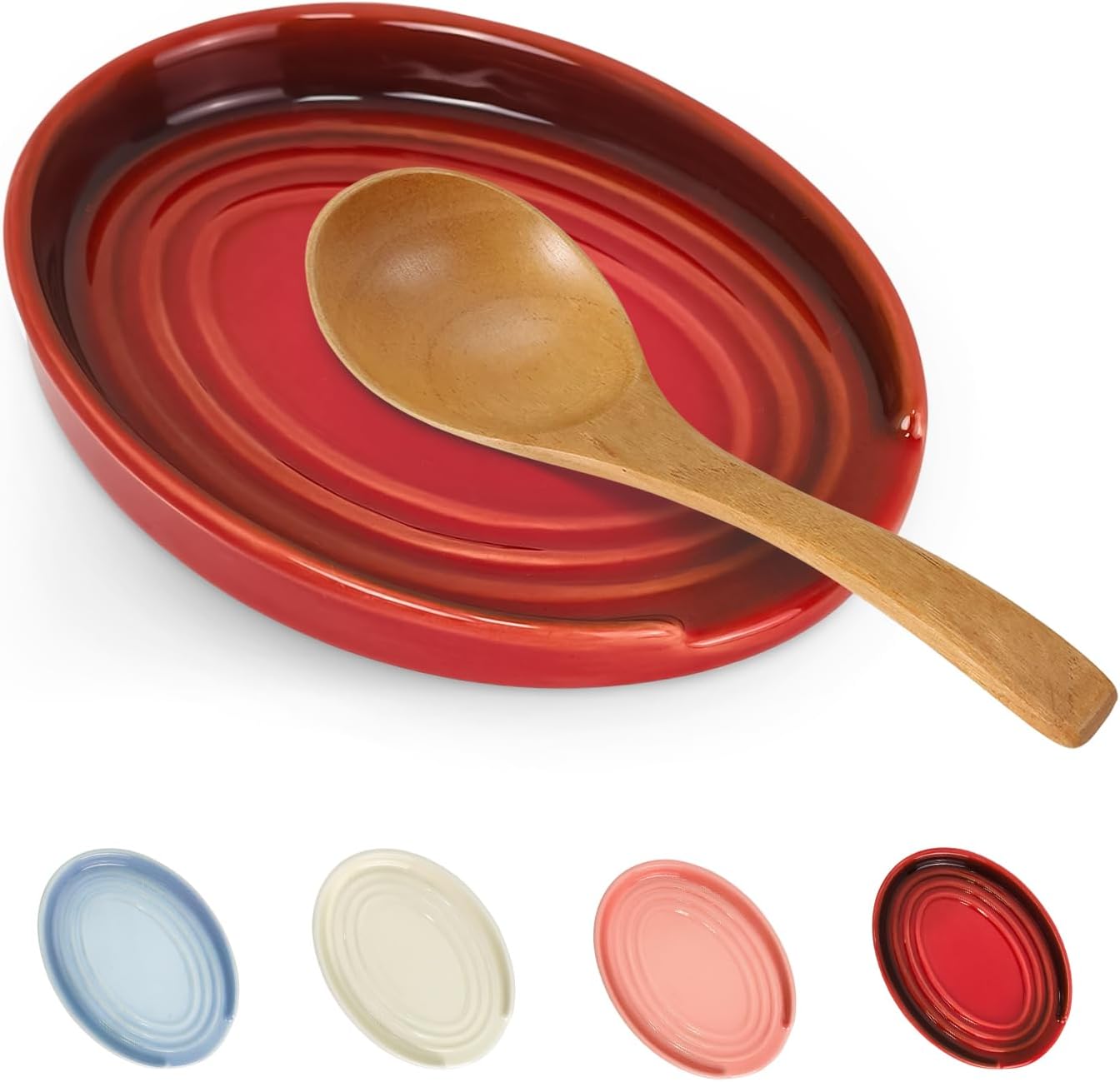Soporte para cuchara cerámica rojo moderno de 6 pulgadas para encimera