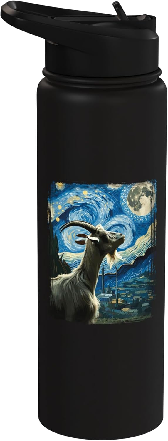 Botella de agua acero inoxidable estilo Van Gogh con cabra