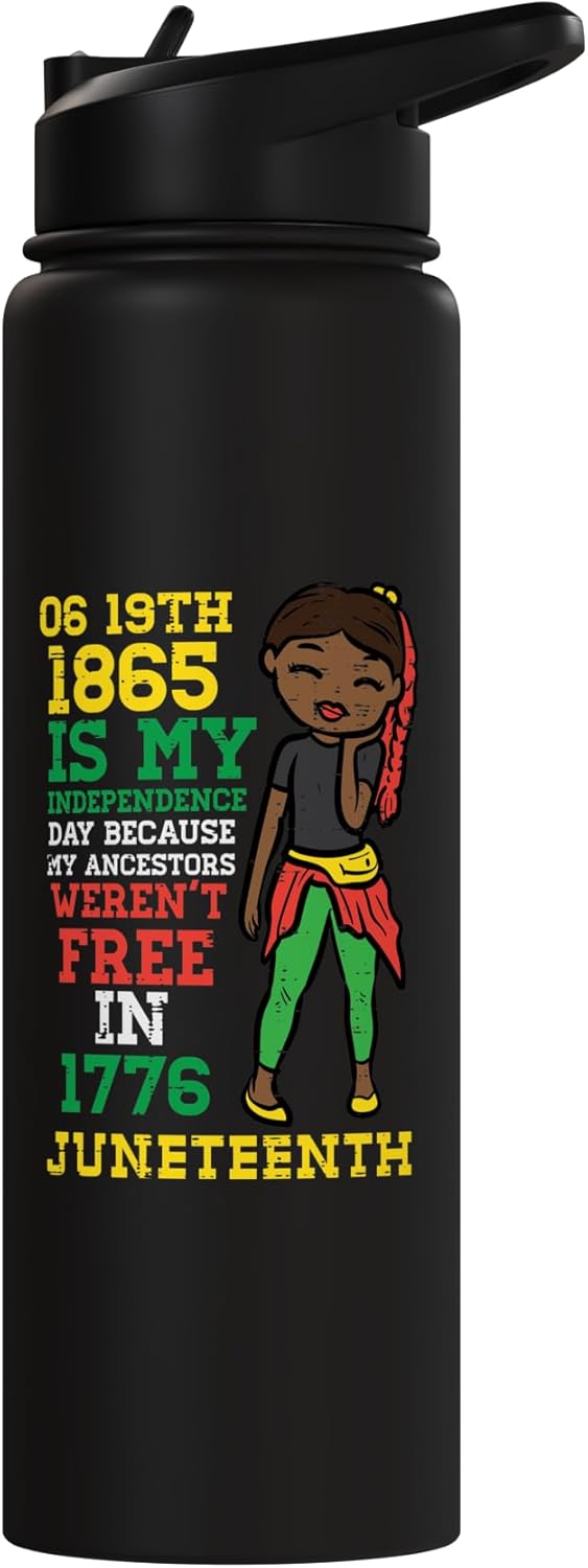 Botella agua acero inox aislada para niñas Afroamericanas