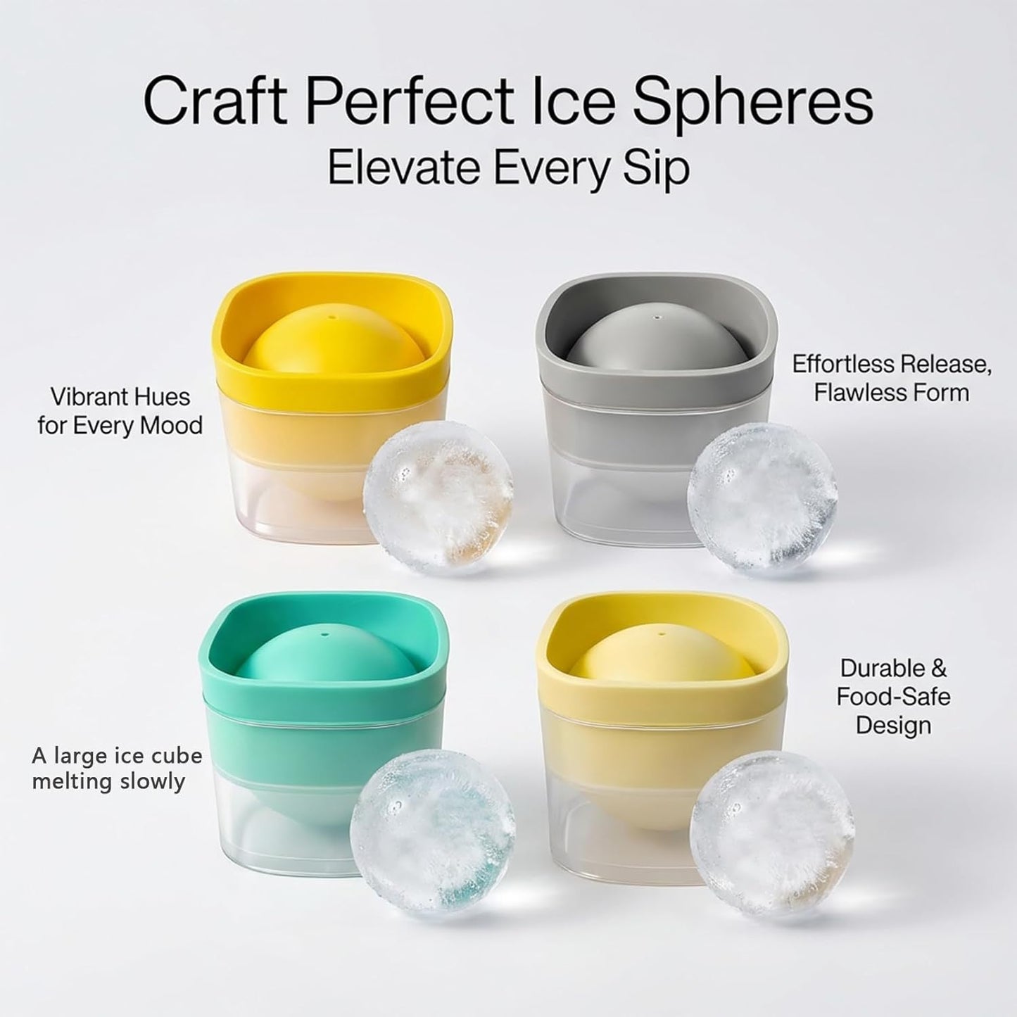 4 Moldes Silicona Hielo 2.4pulg Redondos con Tapa