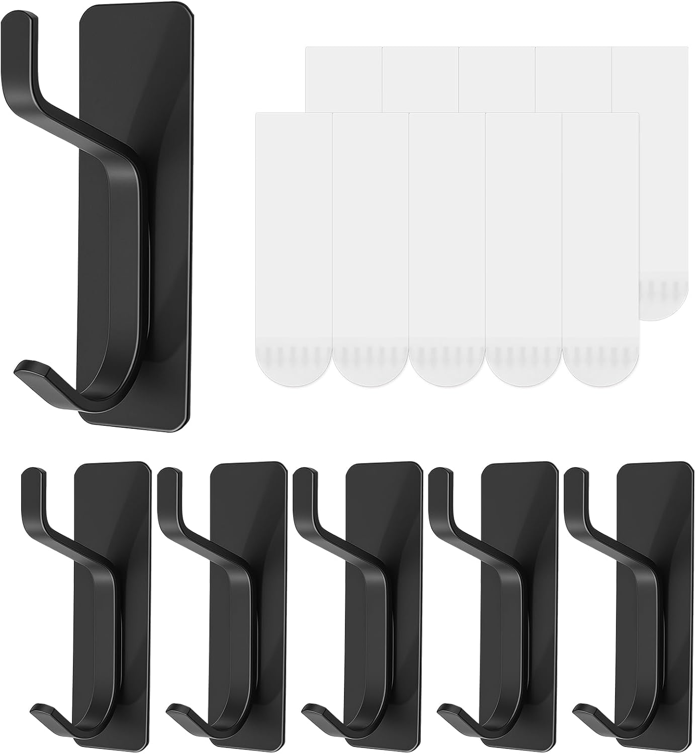 6 Pzas Ganchos Pared Negro Adhesivo Fuerte Sin Taladrar Baño Cocina