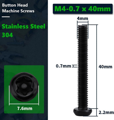 Tornillos seguridad cabeza redonda acero inox 304 negro 60 pzas