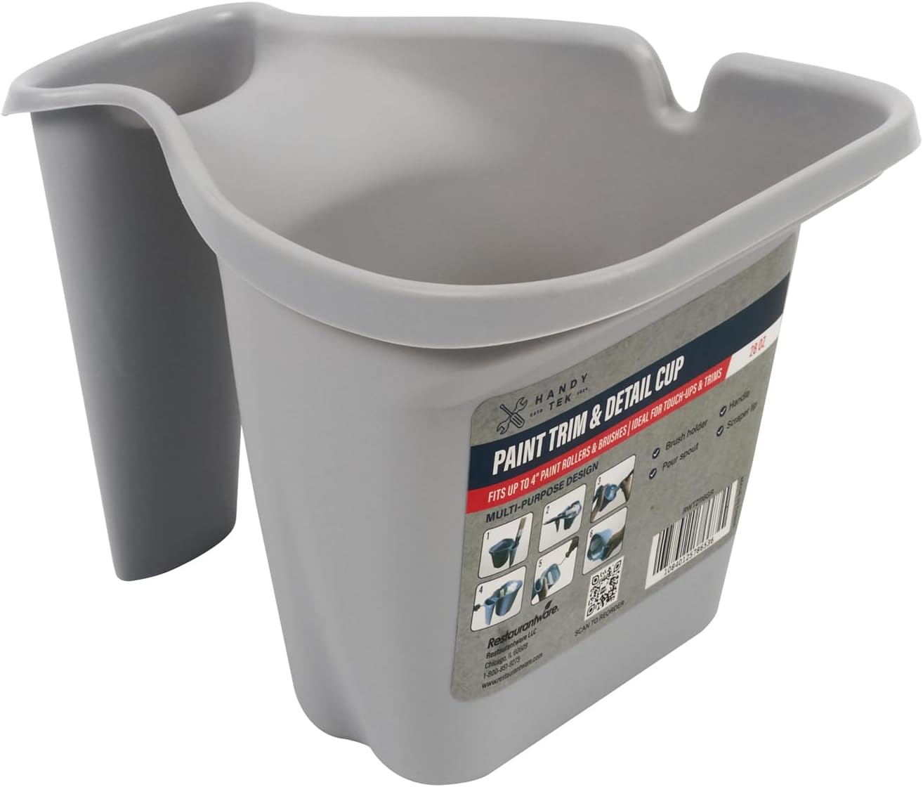 Taza pintura 28oz con soporte plástico gris reutilizable