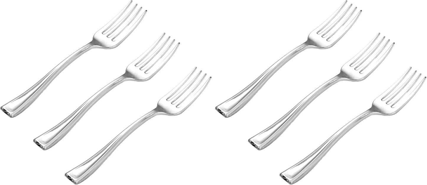 Set 2 Tenedores Plástico Plateado 4pulg Resistente