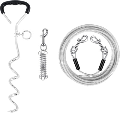 Cable amarre perro 15ft con resorte desmontable y estaca 16.5pulg