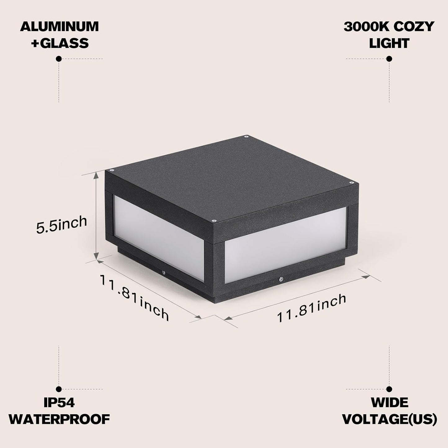 Luces poste exterior 12pulg LED 3000K IP54 impermeable