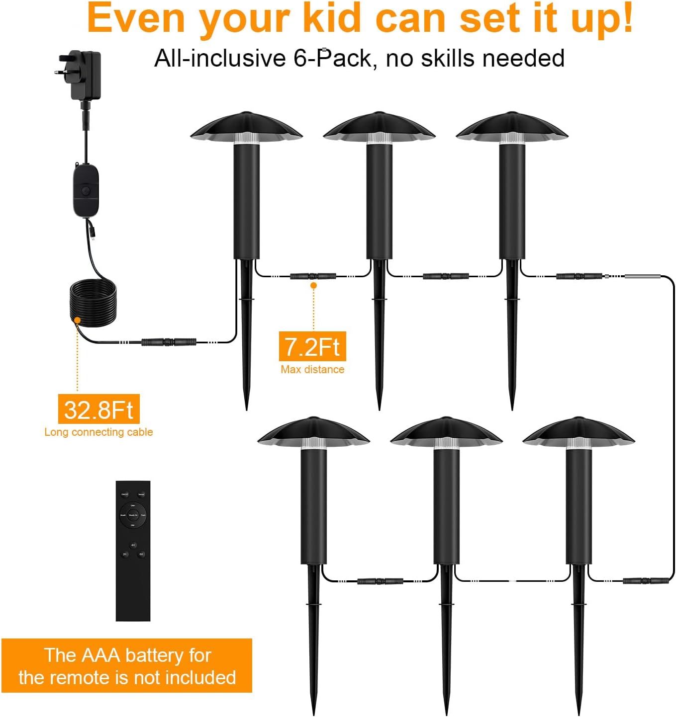 Kit 6 luces camino 24V enchufable control remoto IP65 3W 3000K