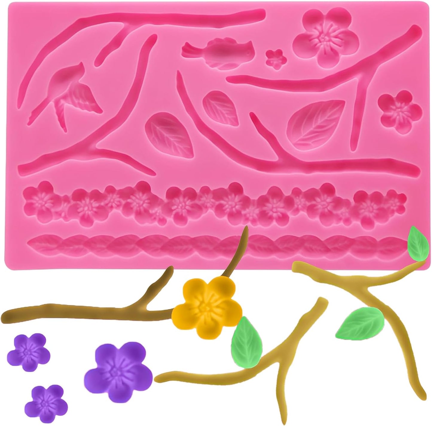 Molde silicona flores ramas multiuso para fondant galletas bodas