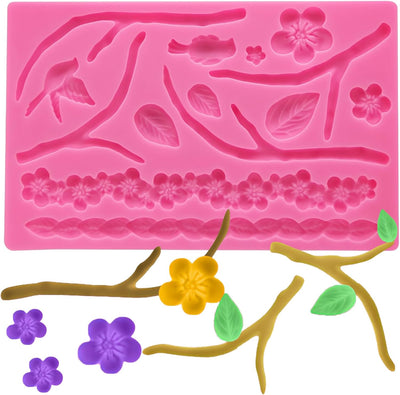 Molde silicona flores ramas multiuso para fondant galletas bodas