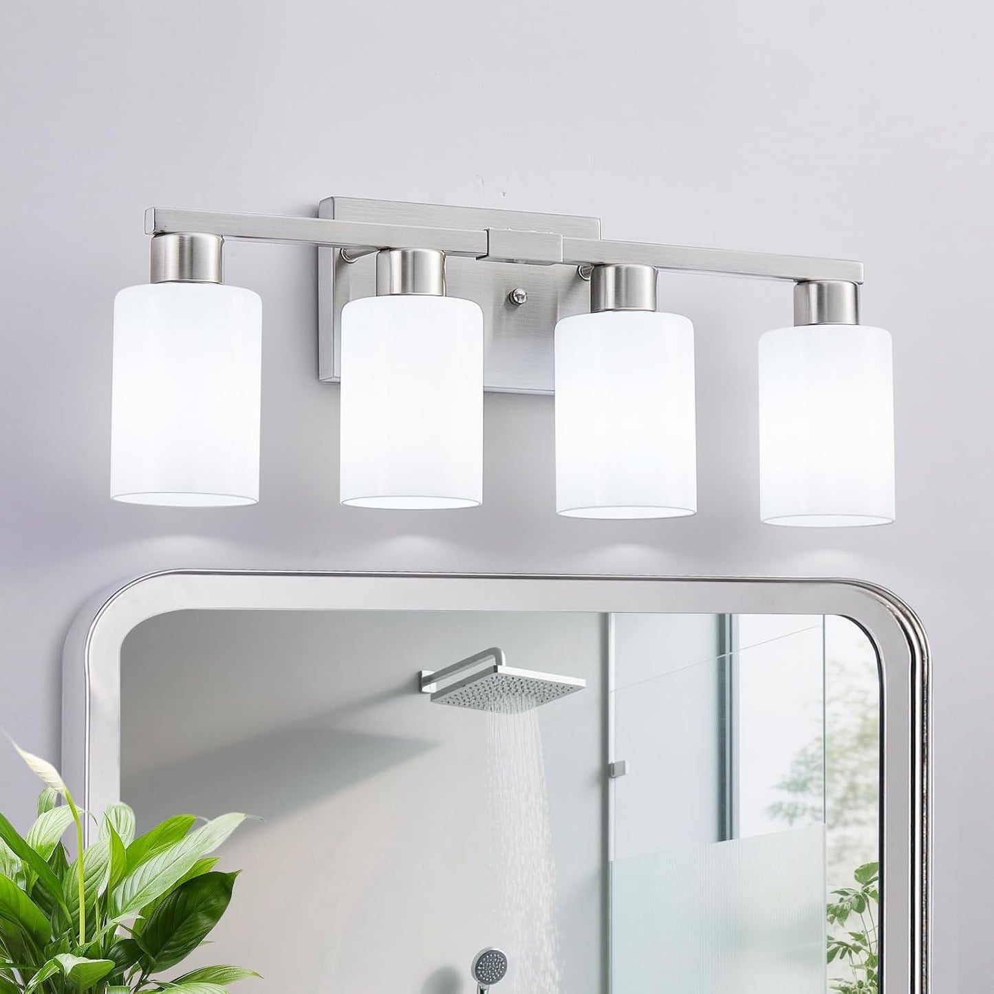 4 Luces Tocador Níquel Cepillado Vidrio Esmerilado E26