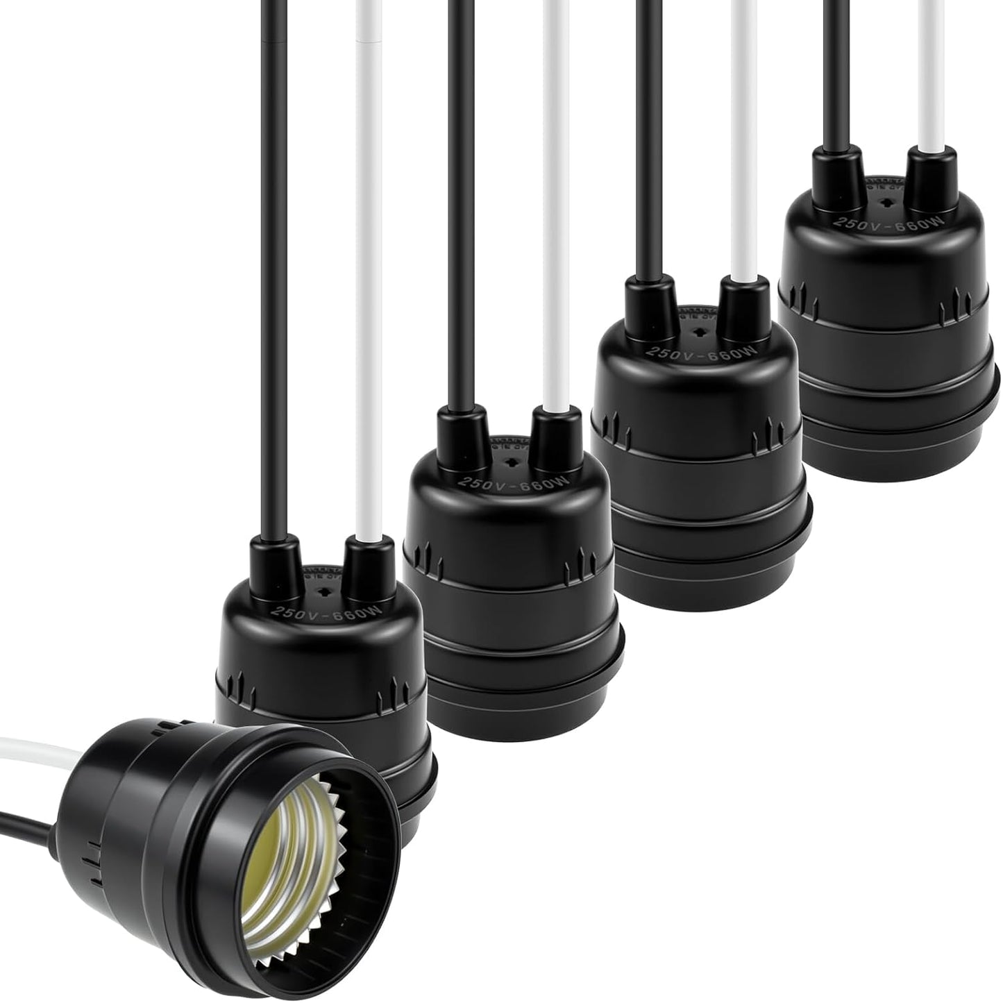 Set 5 enchufes E26/E27 impermeables base media negra para luces LED
