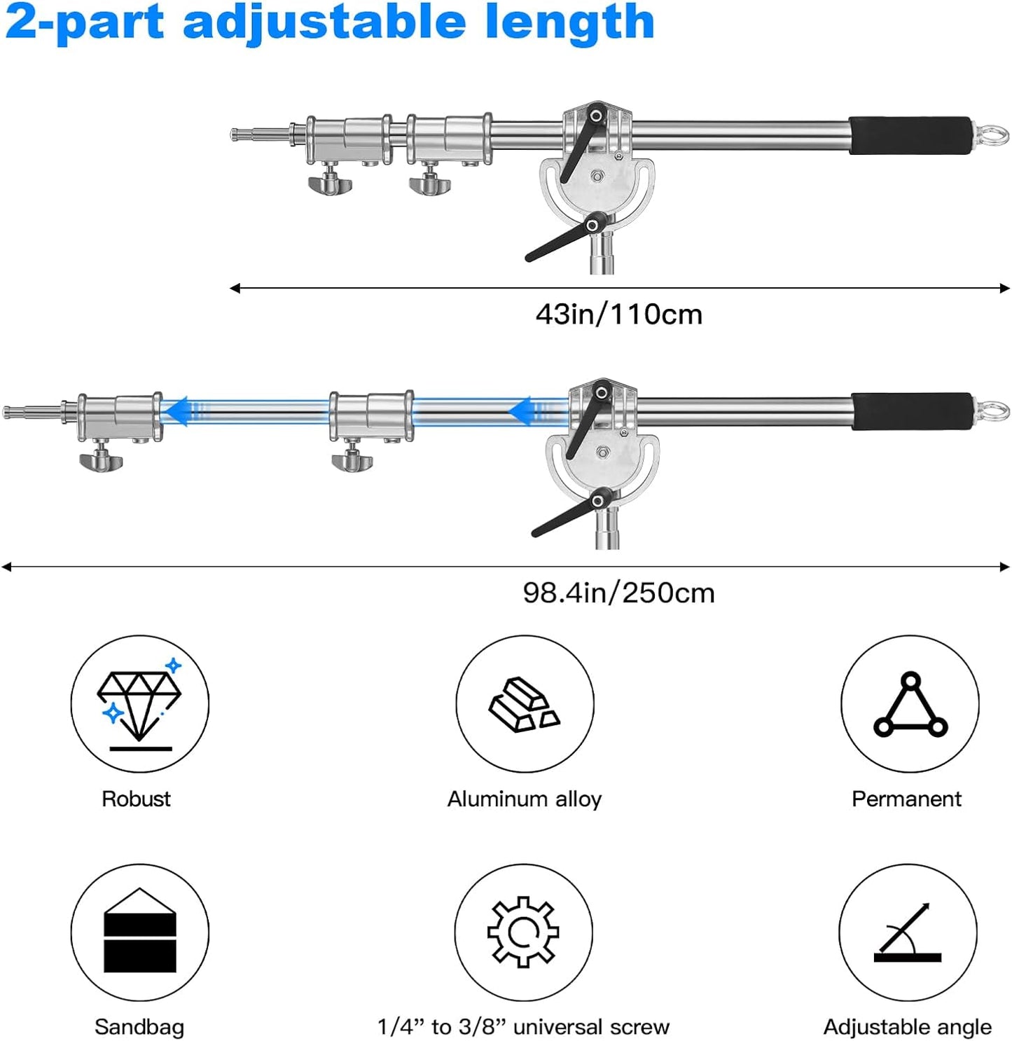 Brazo extensión soporte C luz ajustable 1.1-2.5m barra transversal
