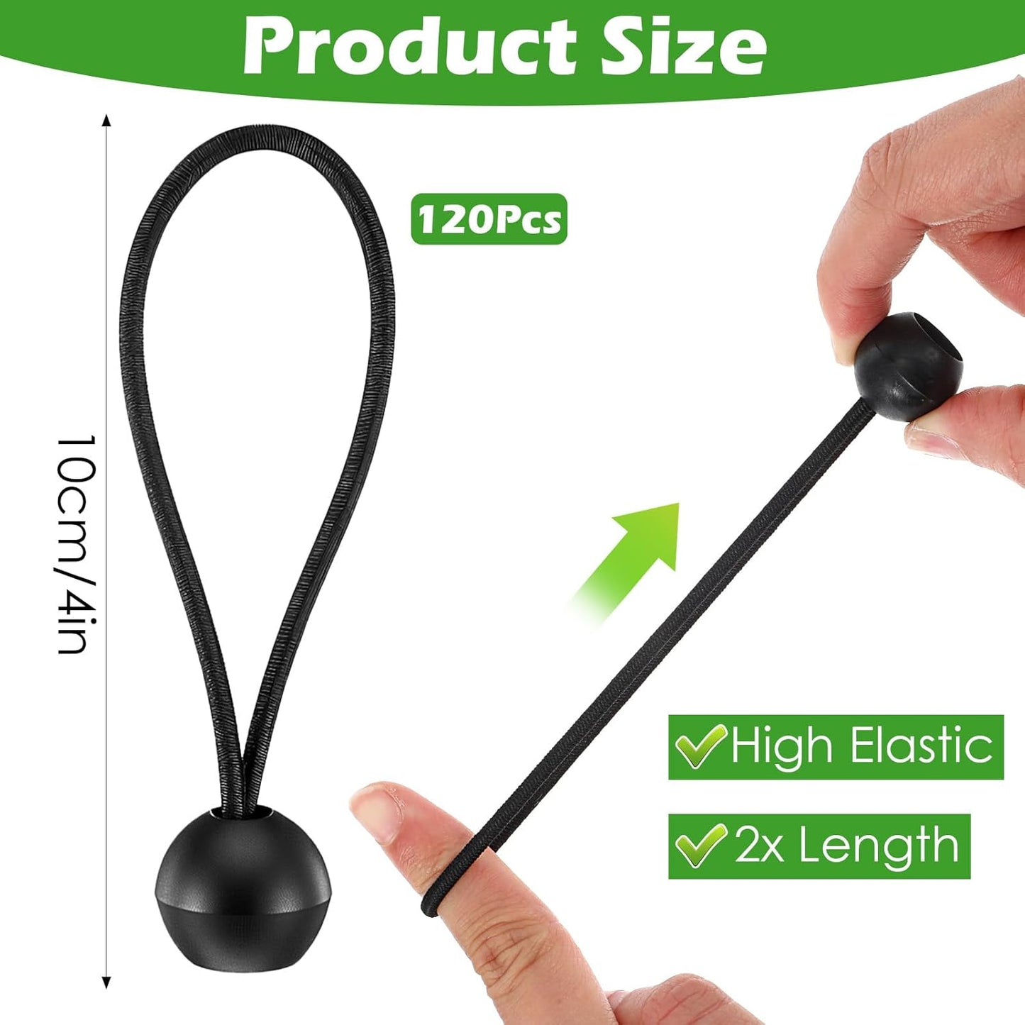 120 Cuerdas Elásticas Bola Negro Resistente UV