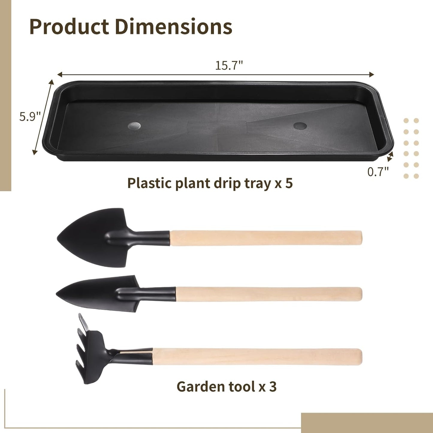5 Bandejas Plástico para Macetas Negras 15.7x5.9pulg