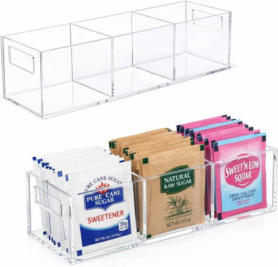 Paquete de 2 soportes para azúcar con organizador de bolsas de té y dispensador de plástico