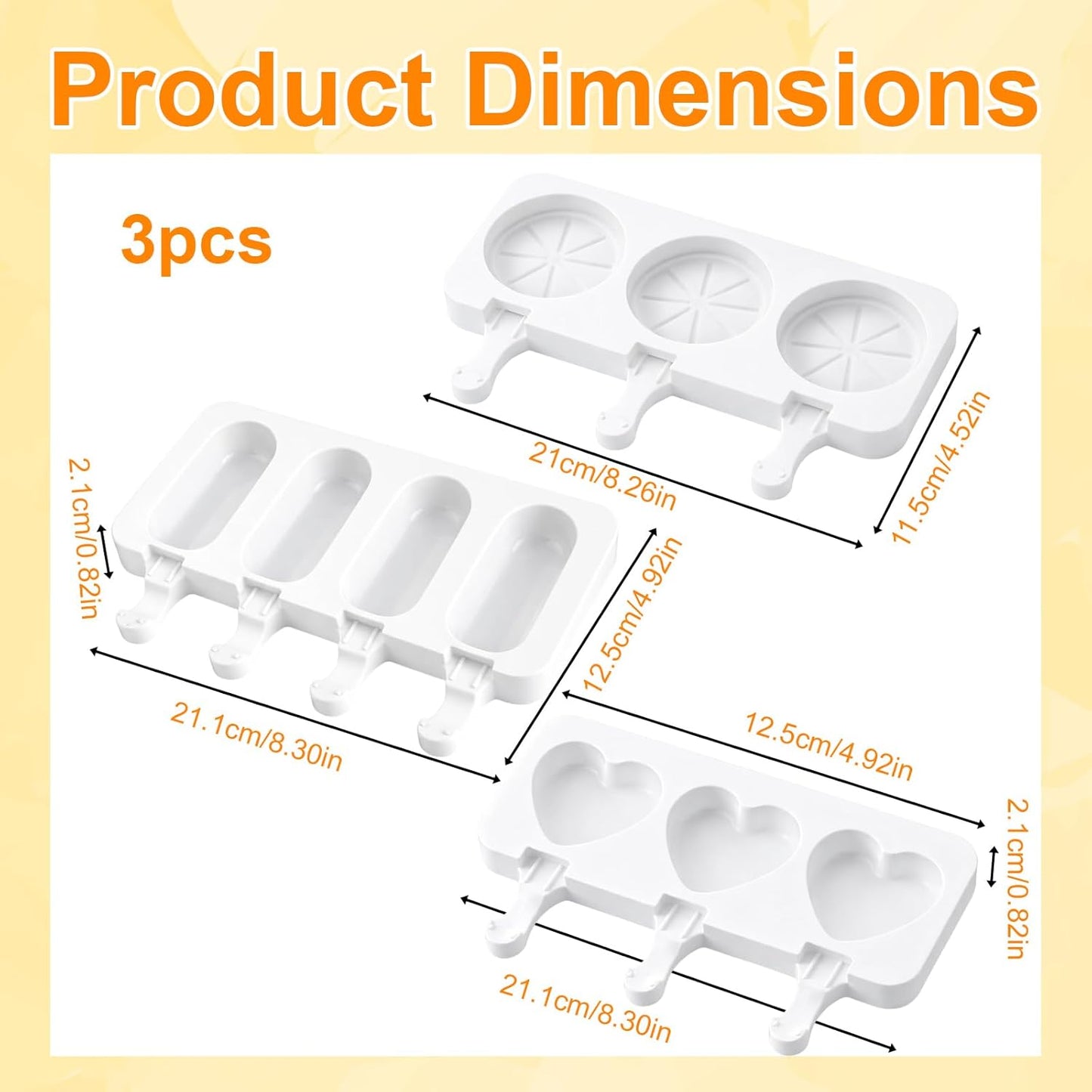 Juego de moldes de silicona para paletas y tartas 3 piezas