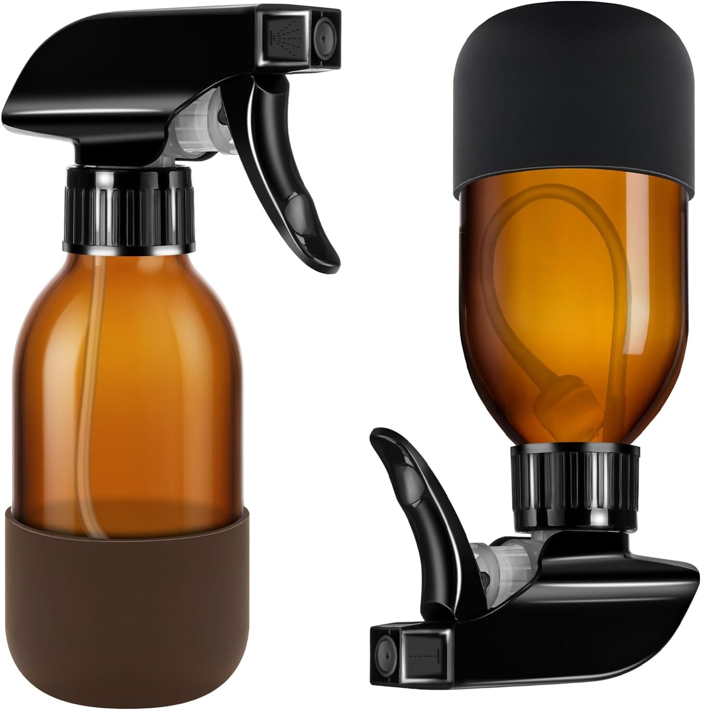 2 Botellas Rociadoras Vidrio Ámbar 4oz con Funda Silicona