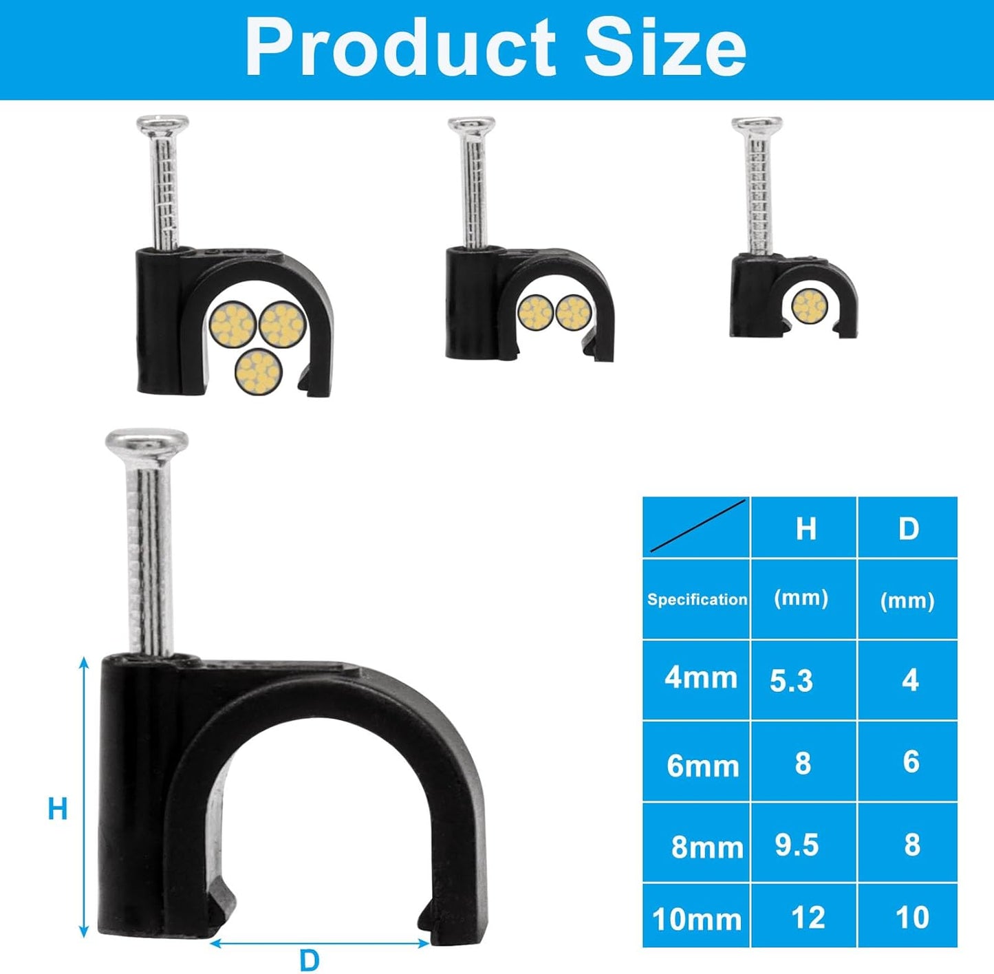 400 Clips Cable Pared Acero 0.157-0.394pulg