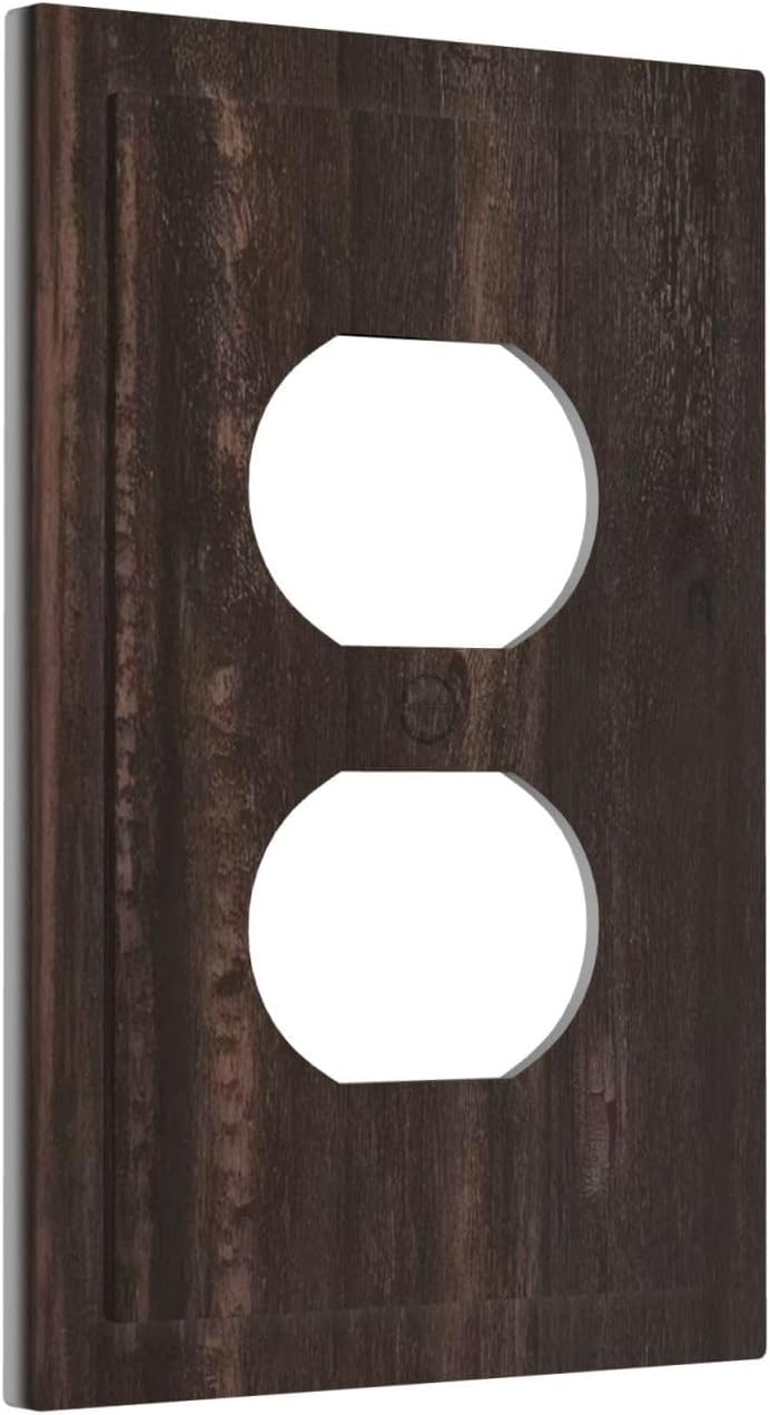 Cubierta tomacorriente madera rústica color marrón oscuro para baño